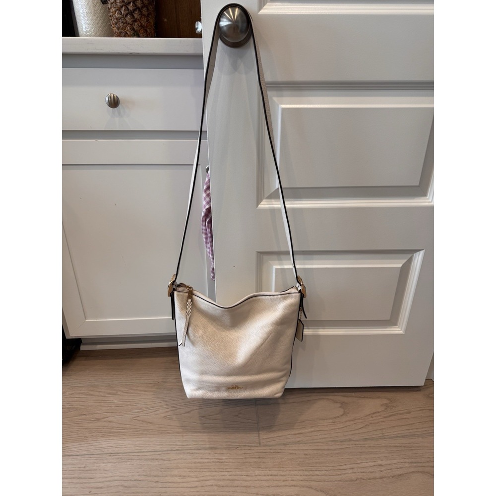 COACH C2818 Val‎ Duffle Pebble Leather Shoulder Bag Purse Chalk White Women's - Picture 9 of 16